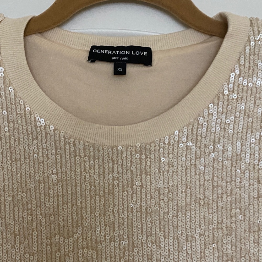 Generation Love Sparkling Beige Lined Sequin Top - Picture 3 of 6
